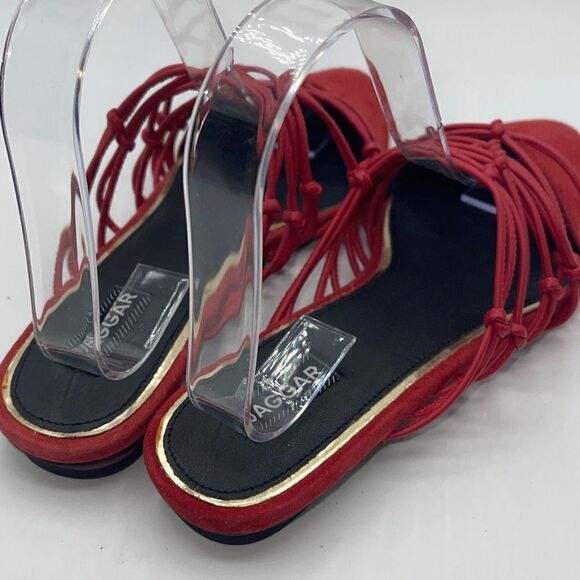 Jaggar Women's Suede Mules Flats Slip On Shoes Strappy Knotted Red Size 36 - Picture 6 of 13